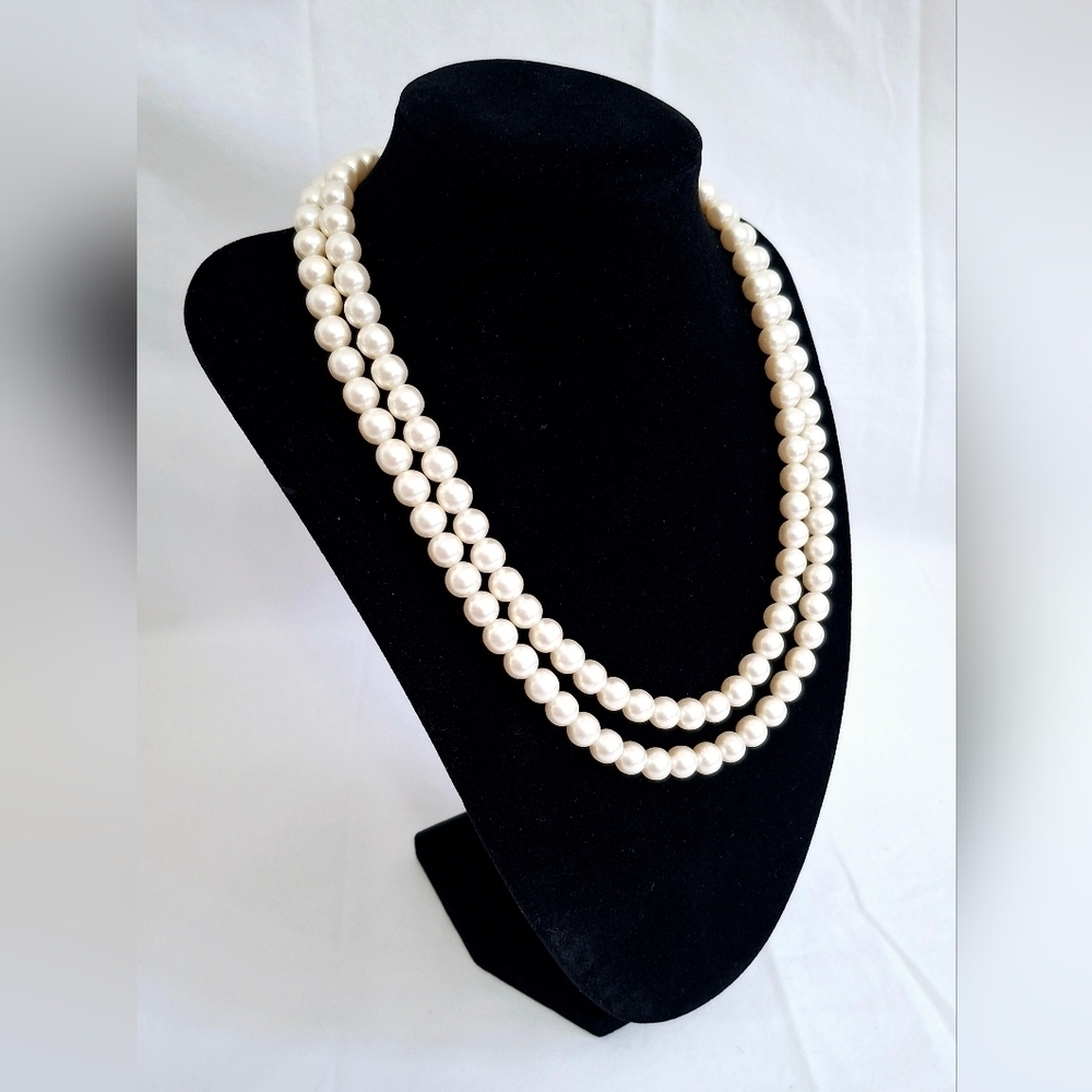 Vintage Sarah Coventry Double Strand Faux Pearl And Silver Tone Necklace